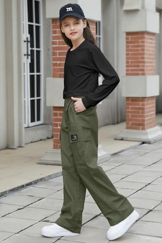 Image of Betusline Girl's 2 Piece Outfits, Cute Girls Fall Clothing Sets Cargo Pants + T-Shirt Top, 4T-14 Years