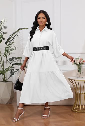 Image of Women's Long Sleeve Maxi Shirt Dress Elegant Button Down Loose Swing Party Dress