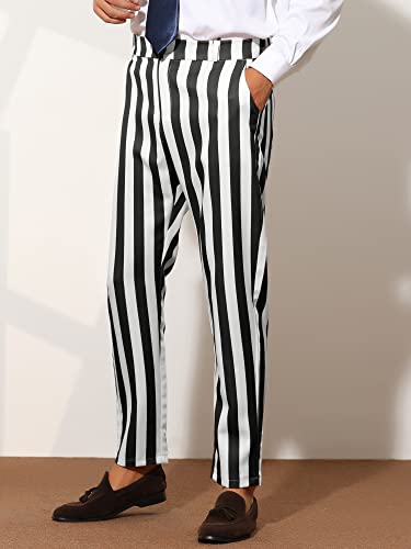 Lars Amadeus Striped Dress Pants for Men's Big & Tall Flat Front Business Trousers 34 Black White2
