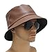ZLYC Unisex Fashion Bucket Hat PU Leather Rain Hat Waterproof (Brown)