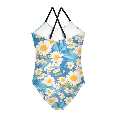 KLL Polka Dots and Tender Chamomile Flowers Hawaiian Toddler Girl 1 Piece Swimsuit Summer Swimming Suits with Adjustable2