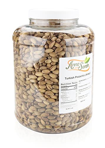 Image of Anna and Sarah Turkish Antep Pistachios, Premium Quality Roasted Pistachios, Healthy Snack, Rich Flavor in Jar, 9 Lbs