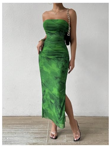 Image of GORGLITTER Women's Floral Strapless Bodycon Wedding Guest Dress Vacation Summer Birthday Tropical Maxi Long Sun Dresses