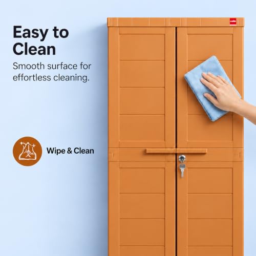 Image of Cello Novelty Big Bookshelf, Sandalwood Brown | 2 Dustproof Doors | Space Saving Cupboard | Plastic Book Shelf | Multipurpose Book Shelf for Home, Office | Book Organizer for Library