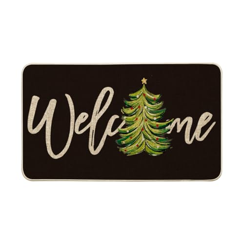 Artoid Mode Black Xmas Tree Christmas Welcome Doormat, Winter Home Decor Low-Profile Switch Rug Door Mat Floor Mat for Indoor Outdoor 17x29 Inch