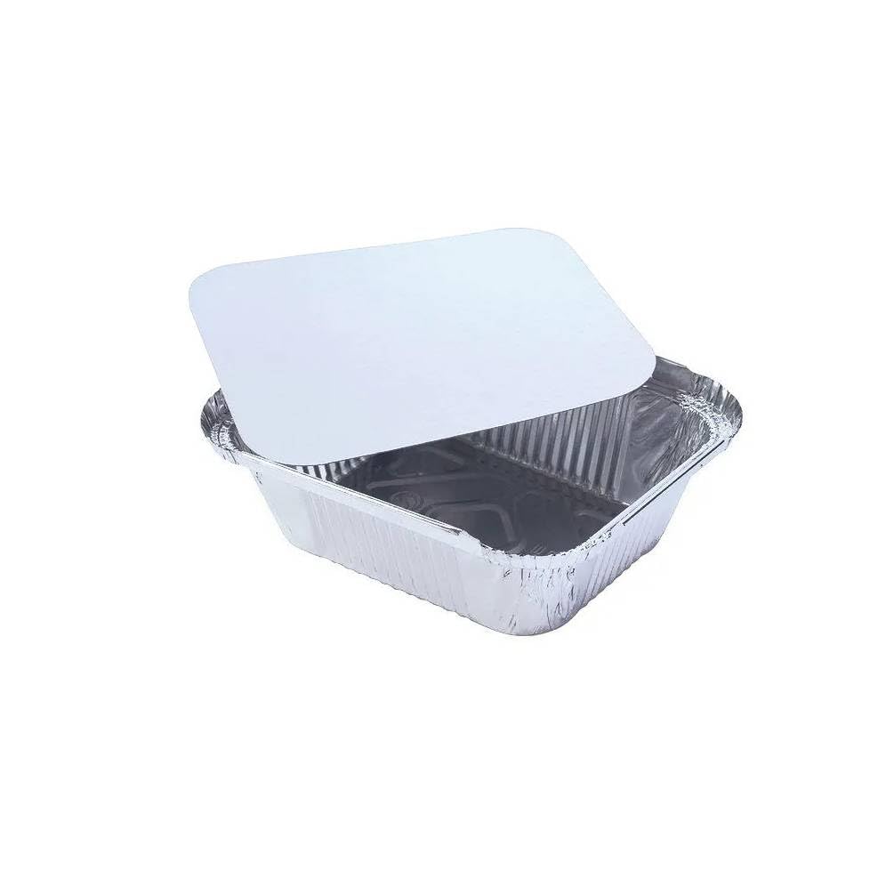 100 Barquettes Moules Operculables en Aluminium 450 ml 147 x 122 x 40 mm avec Couvercle en Carton Blanc Alu - D-Work