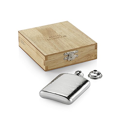 Royal Selangor Hand Finished Gift Box Collection Pewter Hip Flask (130Ml) In Blonde Wooden Gift Box Gift #TOP3
