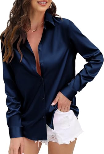 Image of IndoPrimo Women's Satin Shirt with Spread Collar Neck Line Solid Pattern Full Sleeves Regular Fit Western Style and Standard Length
