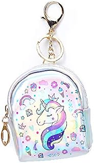 Coin Purse Cartoon Unicorn PU Leather Zipper Wallet Pouch Bag for Women Girls with Keyring