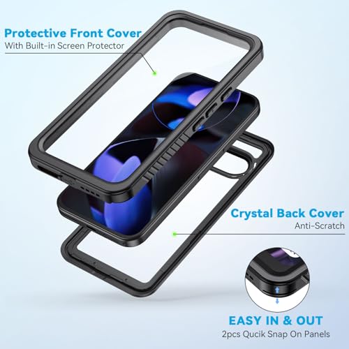 Lanhiem for Pixel 9 Case, IP68 Waterproof Dustproof Shockproof Case with Built-in Screen Protector, Full Body Sealed Protective Cover for Google Pixel 9 6.3 inch (2024) Black by Lanhiem - Image 2