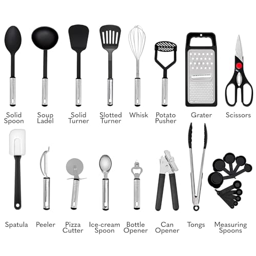 Image of Artek 25 Pcs Nylon Kitchen Tools & Spatula Set with Holder, Cooking Utensils Set for Nonstick Cookware, Kitchen Tools Set (25 Pcs- Black)