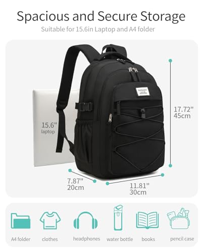 Black Backpack for Teens, Girls School Bookbag Aesthetic 17.3in Laptop Backpack for Commuter Women Students Middle High School, Black4