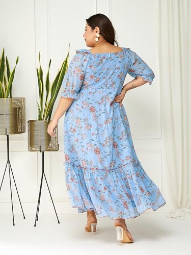 Image of Miss Chase A+ Women's V-Neck Three-Quarter Sleeve Floral Wrap Chiffon Midi Dress
