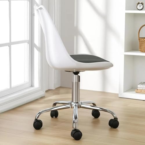 Image of Amazon Brand - Umi Faux Leather Height-Adjustable Modern Revolving Rotary Arm Office Study Desk Chair - Ideal for Spa, Bar, Home - White & Dark Grey Color