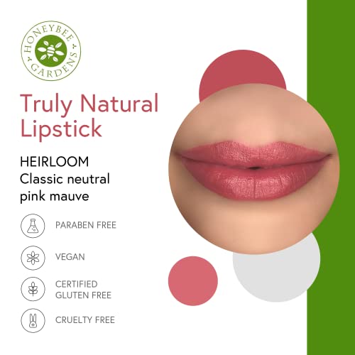 Honeybee Gardens Truly Natural Long Lasting Lipstick, Heirloom (Matte Classic Pink Mauve Neutral) Naturally Hydrating & Nourishing - Vegan, Gluten Free & Cruelty Free, 0.13 Oz / 3.8 G #TOP1