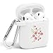 Case for Air Pods - Cute Flexible Protector Silicone Holder Cover with Keychain Accessories Compatible with Airpods 1 2 Pink Flower
