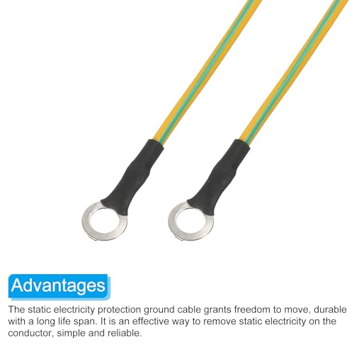Image of MECCANIXITY ESD Grounding Cable Cord 180cm /70.87 Inch Long,Anti-Static Ground Wire Cable for Eliminate Conductor Electrostatic, Pack of 3(Yellow,Green)