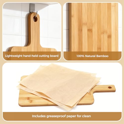 Pack de 10 tablas de cortar de bambú para cocina, tablas para charcutería de 40,5 x 20,3 x 1,0 cm, con papel pergamino, bandeja de madera para servir quesos, pan y aperitivos miniatura 5