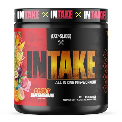 Axe & Sledge Intake All-in-One Pre-Workout | 300mg Caffeine | L-Citrulline Beta Alanine Betaine for Performance & Focus | Pre-Workout for Men & Women | 20/40 Servings Fruit Kaboom