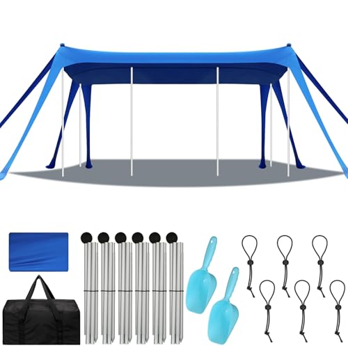 Wovnet 13 x 20 FT Beach Tent Sun Shelter UPF 50+ Beach Shade Canopy Pop up Tent Portable Cabana Outdoor with Aluminum Poles Sandbags Sand Shovel for Camping Fishing Trip Picnic Party(Blue)