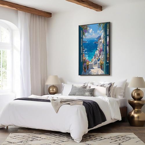 Pintura al óleo de isla y ventanas para llenar de paz tu dormitorio moderno 4