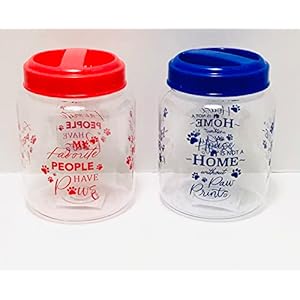 CGT BPA-Free Plastic Airtight Dog Cat Pet Treat & Food Storage Containers Canisters Jars Red Royal Blue My Favorite People Have Paws A House Is Not A Home Without Paw Prints (Set of 2)