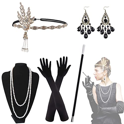 Accessoires des Années 20, Années 1920 Costume de Déguisement Flapper Accessoire pour Femmes Ensemble Bandeau de Style Rétro pour bal événement Fête de Noël Années 1920 Gatsby Art Déco Cover