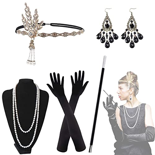 Accesorios de los Años 20, 1920s Disfraz de Mujer Flapper Conjunto de Accesorios Estilo Retro Diadema para Fiesta de Graduación Fiesta de Navidad 1920s Gatsby Art Deco