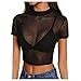 Produktbild KIMODO Damen Oberteile Langarm Leichtes Transparent Tüll Mesh Clubwear Bluse Body T-Shirt Durchsichtiges KurzarmTunika Tops (Schwarz, L)