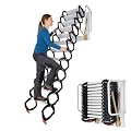 12 Steps Attic Ladder, 10.17FT 881LBS Telescoping Attic Ladder with Pull Down System Wall-Mounted Loft Telescoping Fold Ladders w/PVC Base & Non-Slip Rubber Feet for Attics Garages Roofs Basements