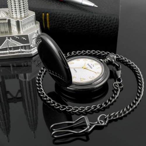 Image of BOSHIYA Smooth Black Pocket Watches for Men Quartz Arabic Digital Dial, Classic Vintage Mens Womens Pocket Watch with Chain Christmas Graduation Birthday Gifts Fathers Day