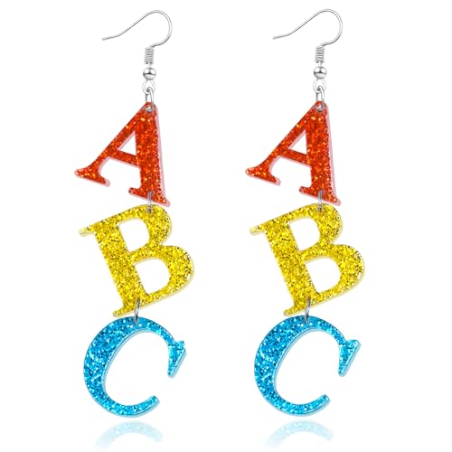 Teacher Earrings for Women Glitter Acrylic Back to School Earrings Dangling Fun Teacher Appreciation Day Gifts Graduation Jewelry
