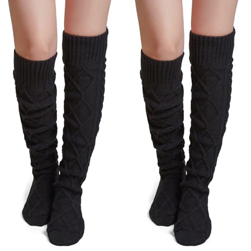 Image of Pcavin Thigh High Socks for Women Cable Knit Over the Knee Boot Socks, Warm Long Knit Leg Warmers for Winter Outfits
