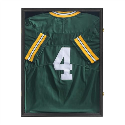 Image of Jinchuan Jersey Frame Display Case Large Shadow Box Lockable with UV Protection Acrylic Hanger and Wall Mount Option for Baseball Basketball Football Soccer Hockey Sport Shirt Black Finish