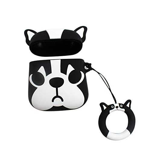 Cute Bulldog Airpods Case Soft Silicone Cover With Ring Buckle For Apple Airpods 2 & 1 Charging Case #TOP7