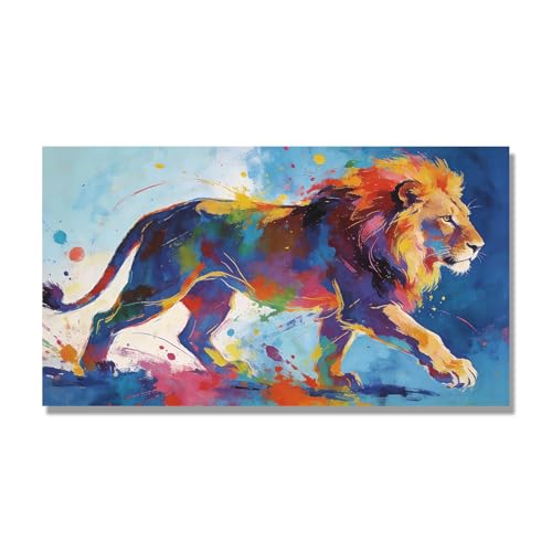 Graphisme abstrait et coloré d'un lion majestueux, toile déco haut de gamme