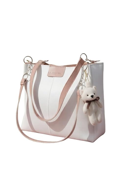 Luxury Women’s Shoulder Handbag | Elegant PU Leather Tote with Chain Strap | Stylish Daily Use Purse for Office, College & Casual Outings (White/Peach)-image-27