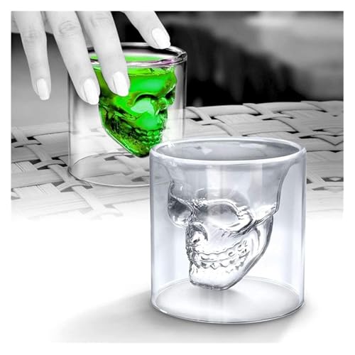 Image of Skull Whiskey Glass 250 Ml Double Walled Skull Shaped Whiskey Glass & Shot Glass, Funnny,Qwirky Whiskey Gift Set for Friends, Transparent (Set of 2)