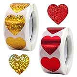 キラキラ ごほうびシール ハート ゴールド+レッド 500枚×2個セット 1000枚 ロールシール かわいい デコレーション ギフト用 NYANDELMO ND-0209-R06-heart-GD+RD