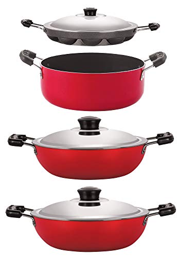 Nirlon Aluminium Non Stick Kitchen Essentials cookware Set of 4Pcs (DKD(B)_DKD(J)_AP12_CS24)