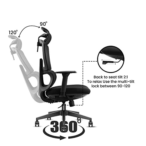 Image of ErgoLab Bravo Office Chair, High Back Ergonomic Mesh Office Chairs with 3 Year Warranty | Computer Chair, Revolving Chair with Cushion Seat and Adjustable Height and 1D Armrests - Bravo Black