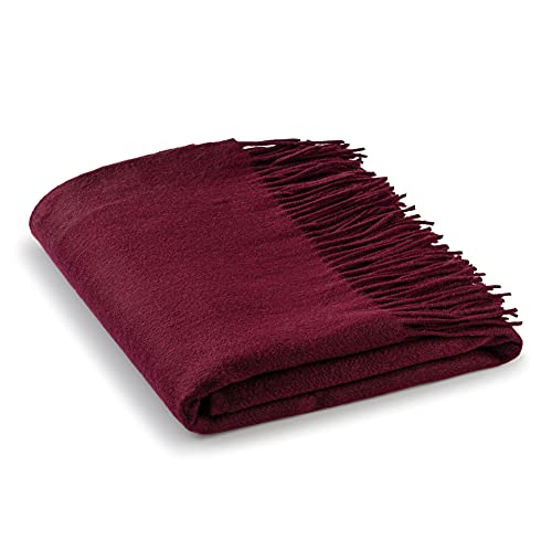 Velanio Cashmere 100% Cashmere Throw Blanket with Fringe 60 x 54 Inch Super Soft Warm for Home, Travel Sofa Bed (Wine)