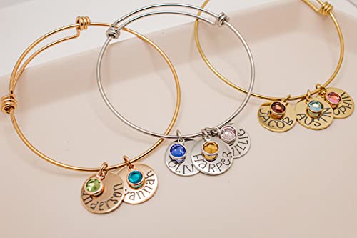 Personalized Birthstone Bracelet - Mother's Day Gift - Silver, Gold, Rose Gold Bracelet - With Kid's Names - Gift For Her - Handmade Name Jewelry - For Mom Or Grandma With Stones #TOP1
