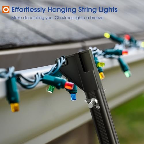 Telescopic Extension Pole for Hanging Outdoor String Lights and Mounting Screw Hooks