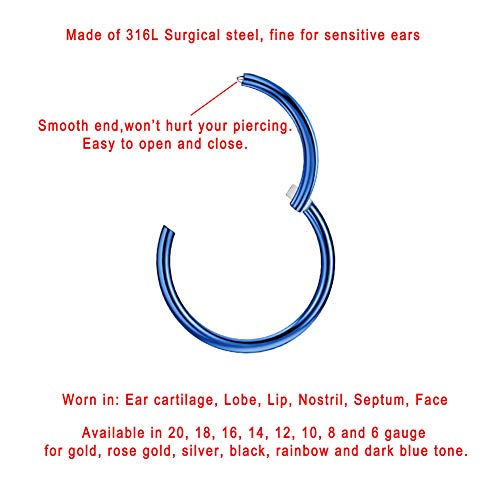 Image of FANSING Men Women 316L Surgical Steel Hinged Nose Rings Hoop for Nostril Septum Cartilage Helix Daith Tragus Rook Conch Lip Ear Lobe Piercings