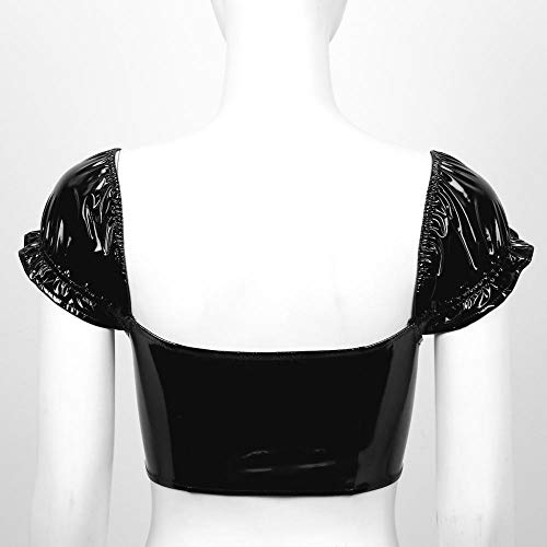 Nachthemden Ondergoedvrouwen Hals Korte Bladerdeeg Mouw Crop Tops Ruches Tank Top Bustier Rits Lederen Femme Corset Mode Club Wear - Image 6
