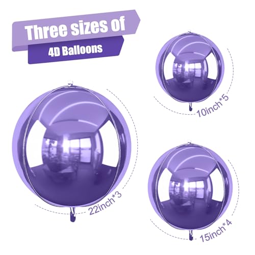 Image of 12PCS Light Purple Round Foil Balloons 22 inch 15 inch 10 inch Large Mylar Balloons | Shiny Purple 4D Ball Balloons for Birthday Party, Graduation, Wedding, Christmas, New Year, Disco Prom Party Decorations