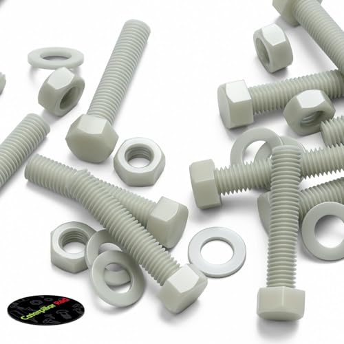 Image of 10 x Glass Filled Reinforced Nylon Hex Head M10 x 50 mm, Plastic Nuts, Bolts & Washers (25 /64 x 1 31 /32 in)