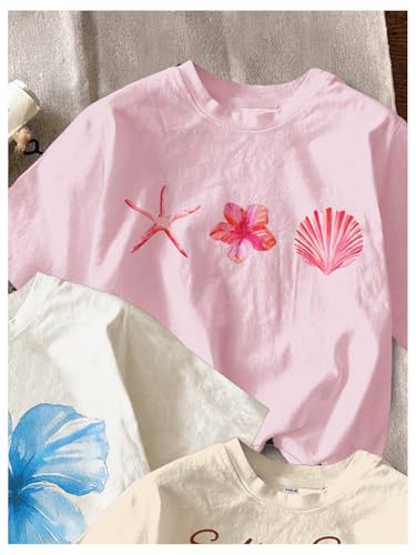 Image of RoseSeek Girl's Shirts 3 Packs Star Butterfly Graphic Tees Crew Neck Short Sleeve T Shirt Casual Tops