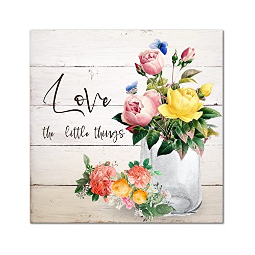 Plaque murale rétro en bois Love The Little Things déco salon rustique 40x40cm